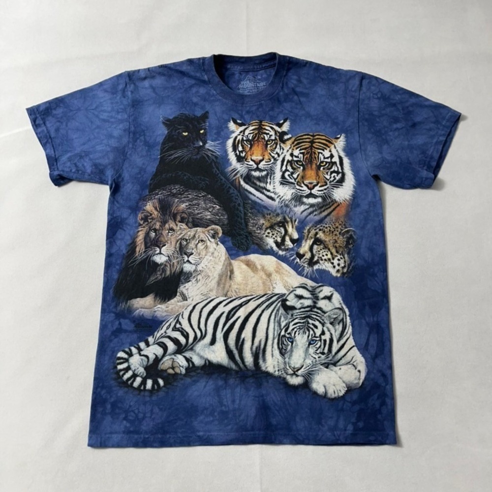 Vintage The Mountain Big Cats T Shirt Men Medium Blue Tiger Panther Lion